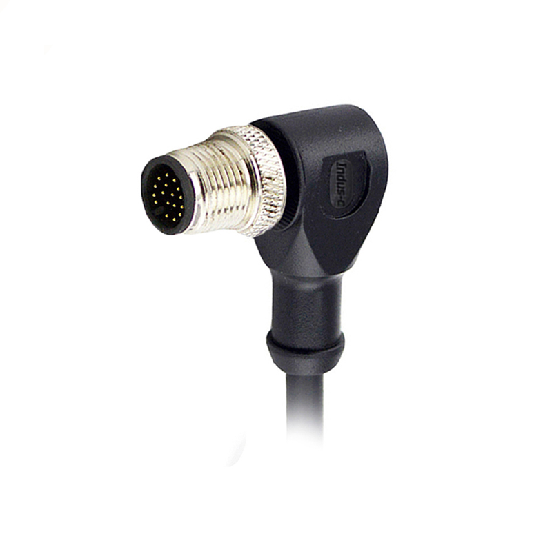 M12 17pins A code male right angle molded cable,unshielded,PUR,-40°C~+105°C,26AWG 0.14mm²,brass with nickel plated screw
